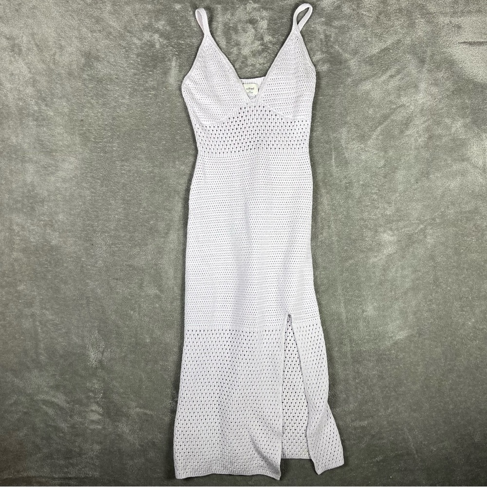 Aritzia Dress Womens XS Wilfred Evie Crochet Pastel Boho Whimsical Midi Lavender - Picture 6 of 12